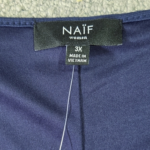 Naif NWT Navy Blue Textured Crochet V-Neck Bell Sleeve Midi Dress Lined Boho - Picture 7 of 9